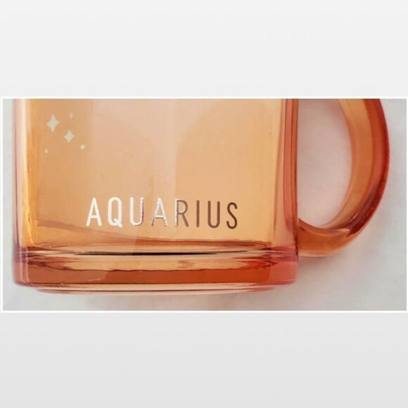 New Mug Glass Coffee Aquarius Zodiac Orange Transparent Silver Star Constellatio - Picture 4 of 12